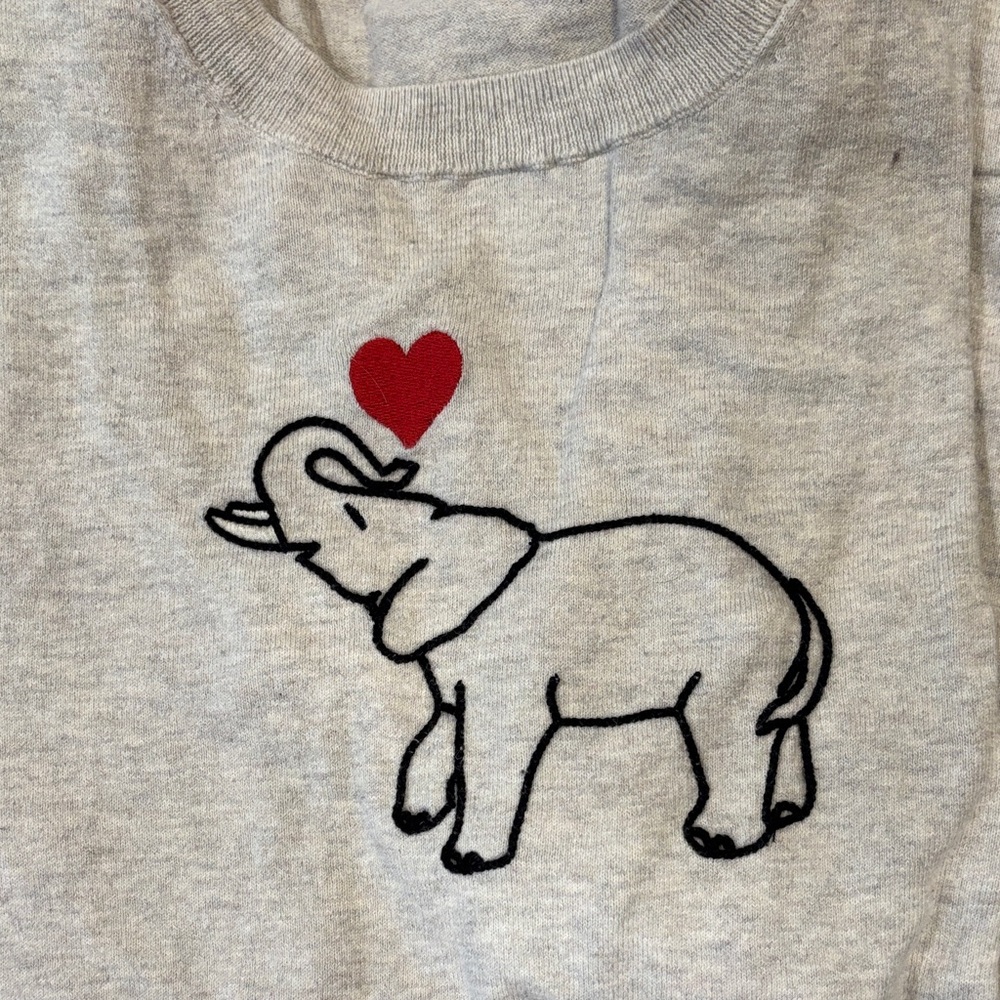 J. Crew Light Gray Sweater with Elephant and Red Heart